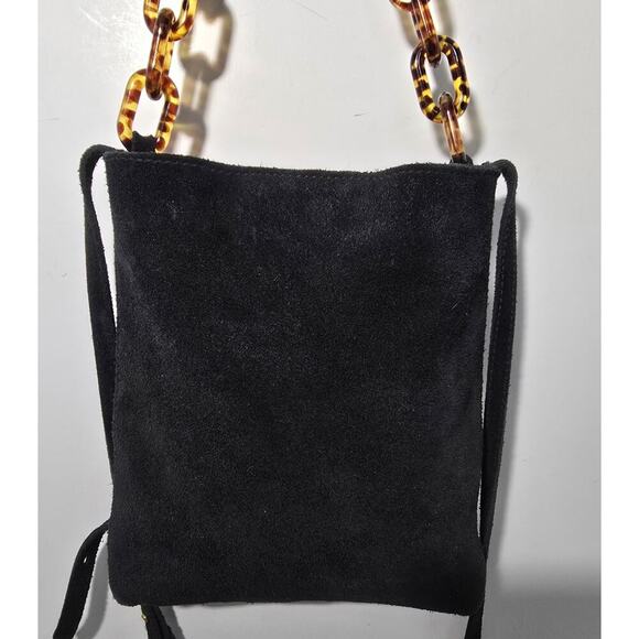 Madewell Slim Brooklyn Crossbody Bag Black Suede: Tortoise Chain Handle Edition - Picture 3 of 8